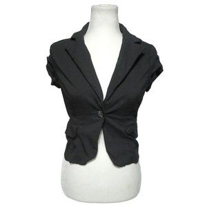 Rampage Black Bolero Shacket Women's Size M Cropped Jacket Ruched Short Cap Slee